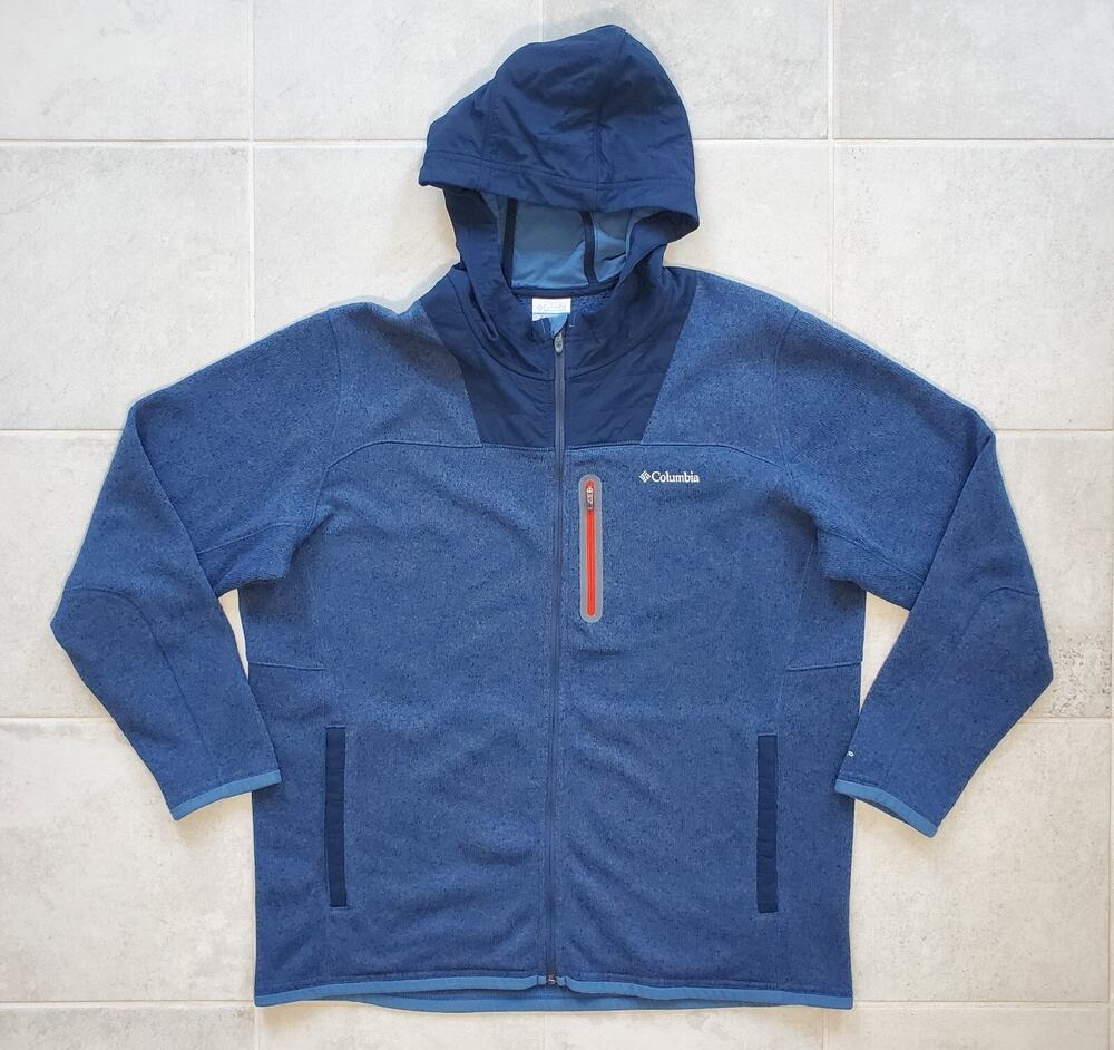 Columbia Men's XXL Fleece Full Zip Hoodie Long Sleeve Jacket Blue Omni-Shield